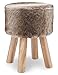 Sgabello in Pelliccia Poggiapiedi da Divano Puff Imbottito Rotondo Scarpe Sgabello Massello Moderno Design 4 Gambe in Legnoper Soggiorno Camera da Letto Corridoio Marrone