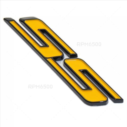 Image of 2Pcs Slant SS Emblems Side Car Badge Decal Compatible with Chevy Camaro Impala Malibu Holden 2010-2026 (Black Yellow)