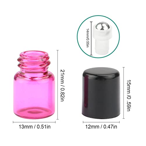 Pack Of 50,1Ml (1/4 Dram) Glass Roll On Bottle Mixed Color Sample Test Roller Essential Oil Vials Stainless Steel Roller Balls With Black Cap For Aromatherapy,Perfume Oils-Pipette Included #TOP2