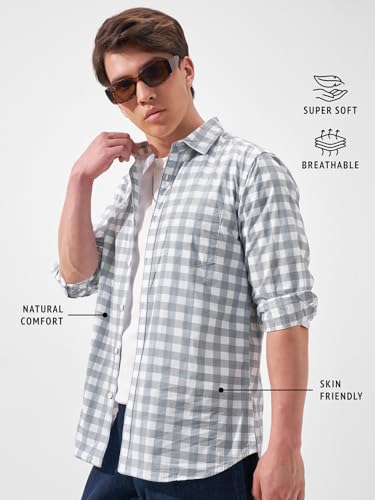 Image of Highlander Men's Slim Fit Checks Shirt | Full Sleeves | Regular Collar | Casual Shirts for Men