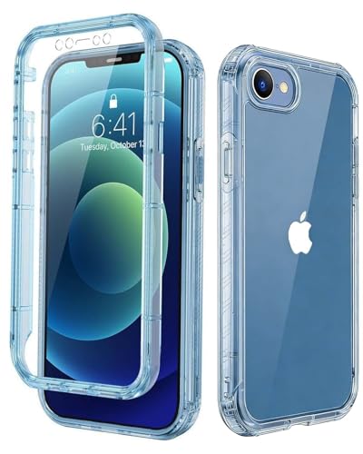 Lifedance Rugged Full-Body Case for iPhone 17e/16e, Built-in Screen Protector, 10FT Military Drop Tested, Clear Shockproof Phone Case Cover for iPhone 17e & 16e, Clear Blue