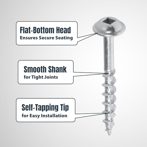 Image of POWERTEC 150 PK Pocket Hole Screws, Maxi-Loc Head, #2 Square Drive, 1-1 /2 inch Coarse Thread for Pocket Hole Jig, 1 inch Thick Tabletops, Bar Tops & Counters (72264)