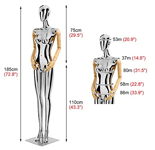 Ljha Mannequin Dress Form Full Mannequin With Silver Plating, Easy To Install Clothing Store Dress Jewelry Display Dress Form, Plastic/Silver-Plated Arms Optional (Color : Plastic Arms) #TOP2