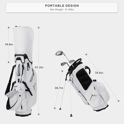 Lightweight Golf Stand Bag with 5 Way Full-Length Dividers, Semi-Concealed Stand, Folding Base, Adjustable Dual Straps and 8 Pockets - Image 6
