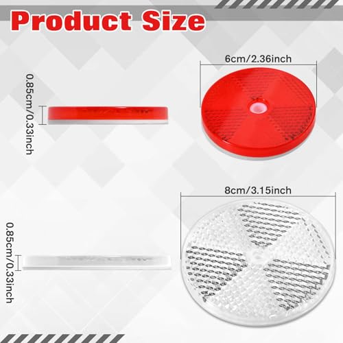 GOLD DEER 10 PCS 60mm Self Adhesive Round Reflectors and 10PCS 80mm Round Reflectors with Center Mounting Hole, Road Safety Reflector Used for Mailboxes,Driveway,Tunnels,Post,Cars,Trailer Reflector by GOLD DEER - Image 2