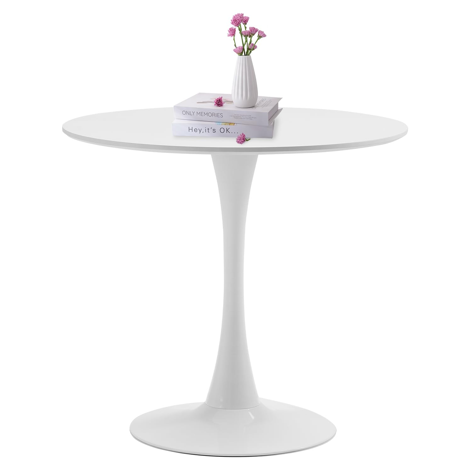Photo 1 of White Round Dining Table, 31.5" Tulip Table Round Kitchen Dining Table, with 0.7" MDF Table Top and Metal Pedestal Base, Mid-Century Table Leisure for Cafe, Home, Dining Room, Kitchen