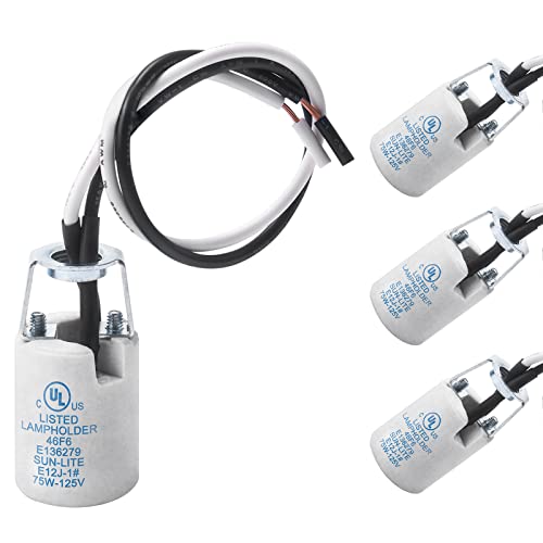 DiCUNO E12 Socket, Ceramic Candelabra Base with Leads, UL Listed, 4-Pack by DiCUNO - Used condition - US$11.35