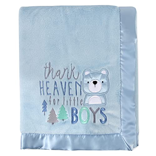 Image of 30x40 Fleece Baby Nursery Blanket with Satin Trim for Boys, Girls, and Unknown Gender Baby (Thank Heaven Boy 2)