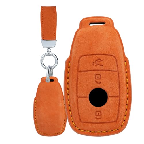 TECART Funda para llave de coche de ante para Mercedes Benz A C E S G Clase GLC CLE CLA W177 W205 W213 W222 S63 AMG funda protectora llave accesorios llave con 3 botones sin llave A naranja