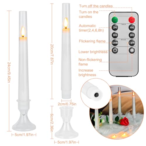 Image of Comenzar 12PC Flameless Taper Candles - LED Candles, Flickering Design with Base, Perfect for Home, Windows，Decoration，Weddings, Parties (White)