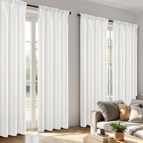 Image of MIULEE Natural Room Darkening Bedroom Curtains 84 Inch Length 4 Panels | Solid Light Blocking Drapes, Room Thermal Insulation, Privacy Window Treatment Curtains,Top and Bottom Rod Pocket