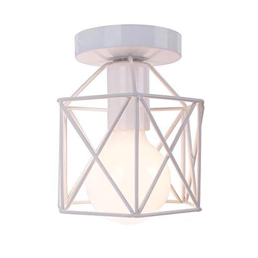 STOEX Retro Plafonnier Industrielle en Métal Carré Fer, Suspension Cage Cube Luminaire E27 pour Salon Chambre Café Bar Restaurent Entrée Couloir (Blanc)