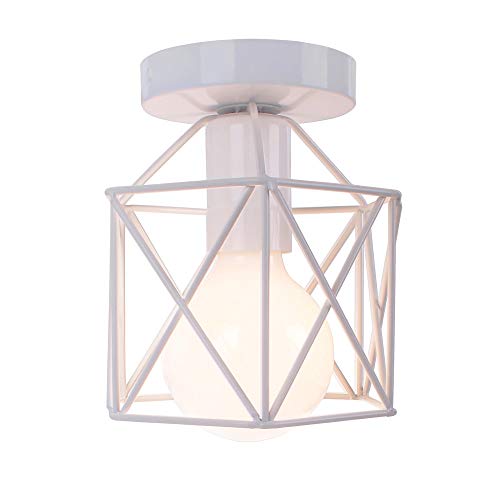 Sencilla Estilo Nórdico Lámpara de Techo Vintage Metal Luz Colgante Retro Iluminación y Decoración Salón Café Estudio Pasillo Loft (Blanco)