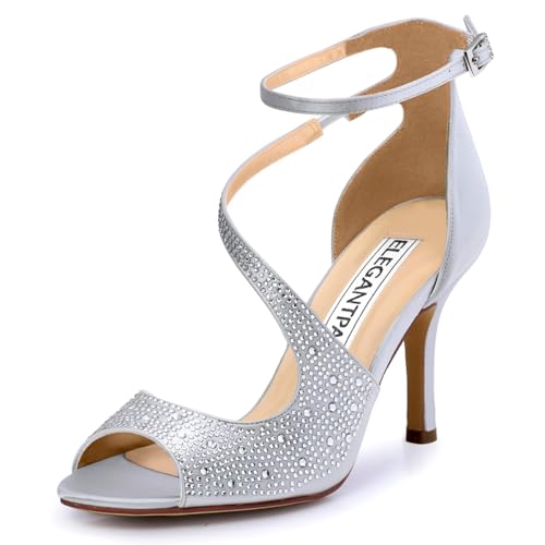 Image of ELEGANTPARK Peep Toe Strappy Heels for Women Satin Wedding Dress Sandals | Adjustable Cross Strap, 3.5 Inch High Heel Peep Toe Shoes for Bride, Wedding Guests, Bridesmaid, Formal, Prom, Evening Party