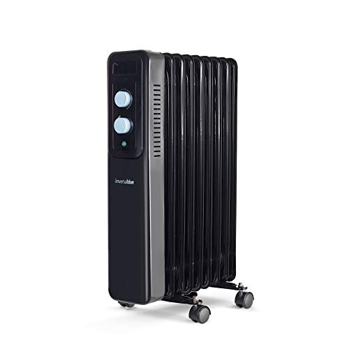 UNIVERSALBLUE Calefactor Eléctrico de Aceite Bajo Consumo | Radiador Aceite Negro 1500W | 9 Elementos Calefactores | 3 Potencias | Silencioso | Sistema de Seguridad | Termostato Ajustable