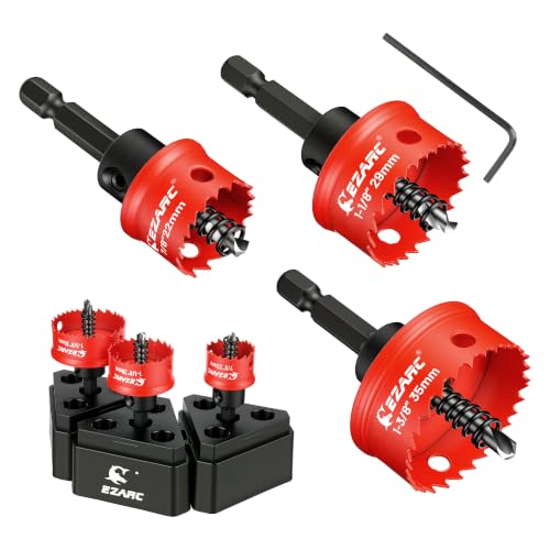 EZARC Thin Wall Hole Saw Kit, 7/8", 1-1/8", 1-3/8", Hex Key, Storage Base