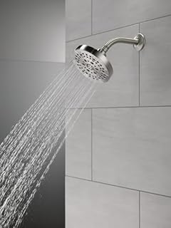 Delta 6-Setting Brushed Nickel Shower Head with High Pressure Spray, 6 Inch Round Shower Head, Showerheads, 1.75 GPM Flow Rate, Stainless 52535-SS