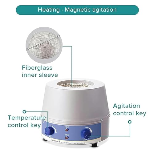Manto calefactor con termorregulación y agitación, 1000 ml, 100-2400 W de potencia, temperatura máxima de 380 °C, ideal para uso en laboratorio