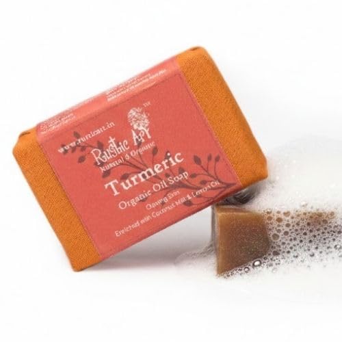 Rustic Art Turmeric Soap | Glow & Skin Brightening | Coconut Milk & Cocoa Butter | Handmade Organic | For Women & Men | 100g