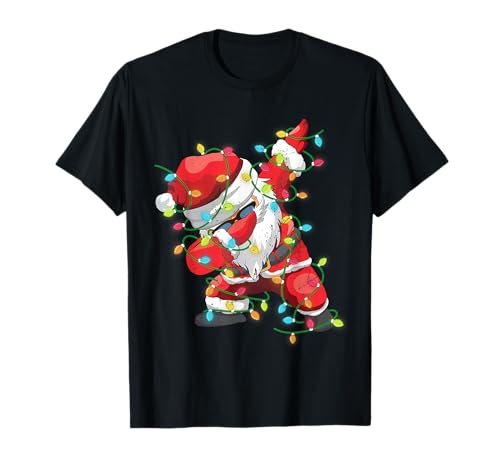 Christmas Dabbing Santa Xmas Lights Girls Boys Teens Kids T-Shirt