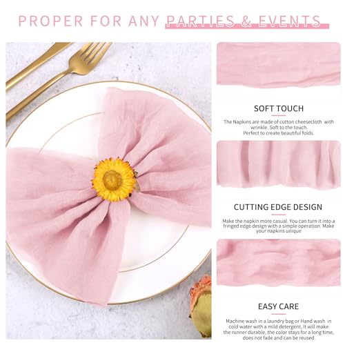 Teruntrue 100 Pack Light Pink Cloth Napkins Cheesecloth Napkins Set of 100 Gauze Napkins Bulk Washable Boho Dinner Table Napkins Wedding Party Baby Shower Birthday Party Decorations,20 x 20 Inch by Teruntrue - Used condition - Image 3