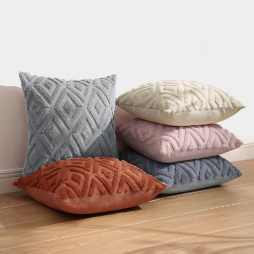 Pallene Summer Grey Throw Pillow Covers 16x16 Set of 2, Soft Plush Faux Fur Decorative Couch Pillow Covers for Sofa Bed Living Room Pillow Cases with 3D Diamond Pattern by Pallene - Image 6