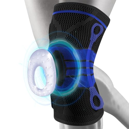 UHOUSEST Knee Brace, Knee Support Brace for Women and Men, Compression Knee Sleeve with Patella Gel Pad & Side Stabilizers for Running, Gym, Hiking, Sports, Blackish Blue, L