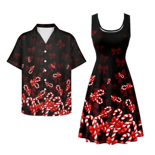 Image of Dreaweet Summer Dresses for Women A-Line Sleeveless Flowy Sun Dresses,Men's Casual Button-Down Shirts,Couple Matching Outfits