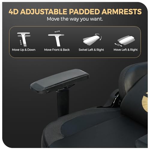 Image of CELLBELL Alpha Multi Functional Ergonomic Gaming Chair with Footrest Premium Fabric Magnetic Neck Lumbar Pillow 4D Armrests 180 Degree Recline Class 4 Hydraulic Metal Base 60mm Wheels (Black)