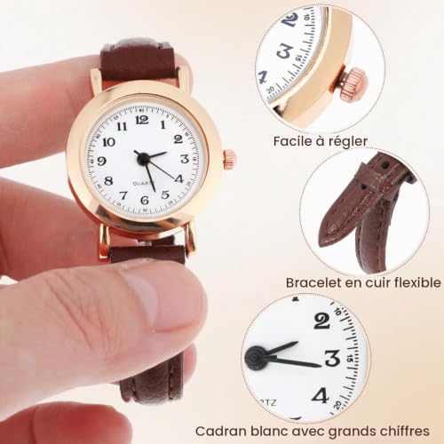 NOLITOY Montre Femme Fine Et Élégante Petite Montre Numérique À Cadran Compact Bracelet Cuir Marron Style Simple pour Étudiantes Filles Et Usage Quotidien – vue 2