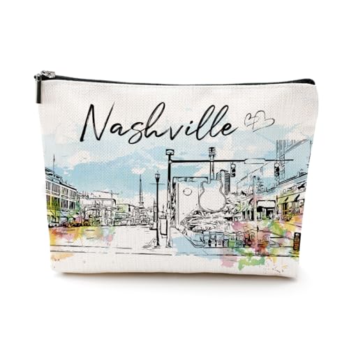 Nashville Souvenirs Travel Essentials Watercolor Nashville City Gifts for Woman Girls Makeup Bag for Purse, Travel Essentials Cosmetic Bags, Birthday Christmas Bachelorette Party Favors