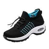 Znifnisy Zapatillas deportivas para mujer, de encaje, zapatillas de deporte, elegantes, con cordones, para caminar, mocasines, azul oscuro, 39 EU