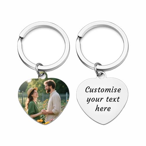 Llavero personalizado con foto y texto personalizados   Regalo romántico de aniversario y San Valentín para hombres, prometido, papá   Regalo de San Valentín para él, novio, esposo (Forma de corazón)