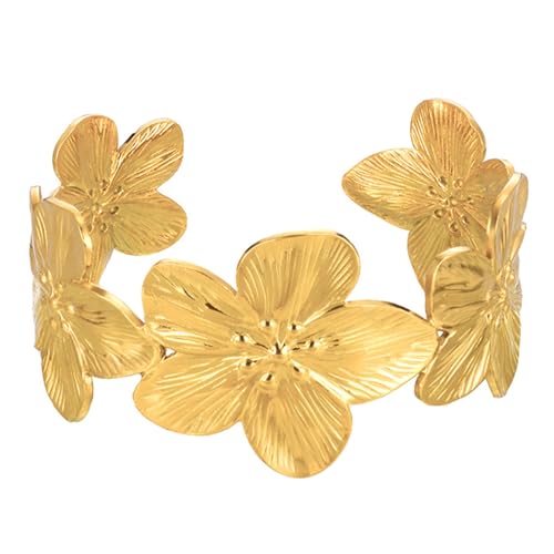 Or Fleurs Ouverts Bracelet, Bracelet Rigide en Doré pour Femme avec Motif Floral Gros Fleursbracelets Manchette en Or Fleurs pour Femme pour Femmes Filles,...