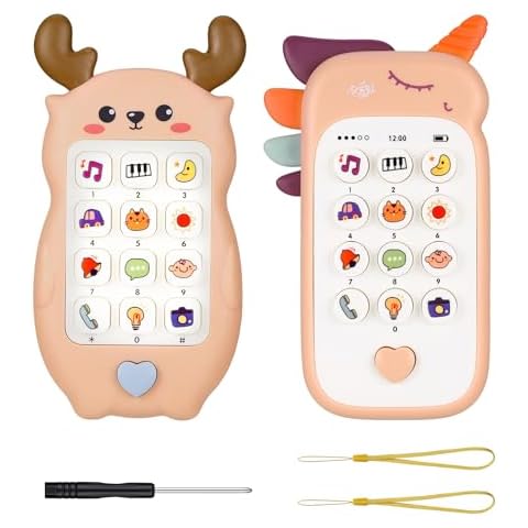 Starvortex Kids Toy Phone 2PC, Educational Baby Musical Toys for 1 Year Old Girls Boys with 2 Modes, Teething Baby Phone Toy ABS Silicone Cover