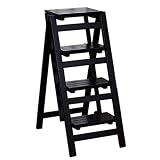 CHEWYNP Sgabello con Gradino Pieghevole Facile e conveniente, Scala per Sedia Pieghevole Scala in Legno a 5 gradini allargata Che trasforma Il carico Massimo 150 kg in Nero per la casa, gi