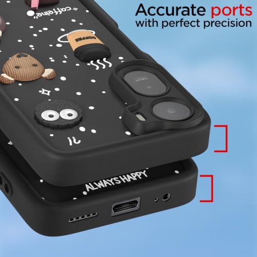 Image of Pikkme Back Cover for Redmi A7 Pro /Poco C85x 5G | 3D Bear Silicone Cute & Fun Coffee Cartoon | Full Body Protection Bumper Case (Black)
