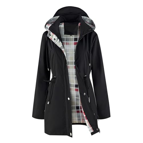 Modeewel Chubasquero para mujer, de invierno, largo, para exteriores, cortavientos, con capucha, cálido, resistente al viento, abrigo de invierno, largo ligero, abrigo de plumón, chaqueta softshell de
