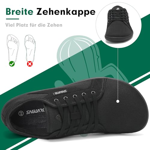 SAGUARO Barfußschuhe Herren Damen Knit Fitnessschuhe Atmungsaktive Weich Barfussschuhe rutschfeste Minimalschuhe Barfuß Freizeitschuh für Männer Frauen, Luck Ⅰ, Schwarz, 39 EU