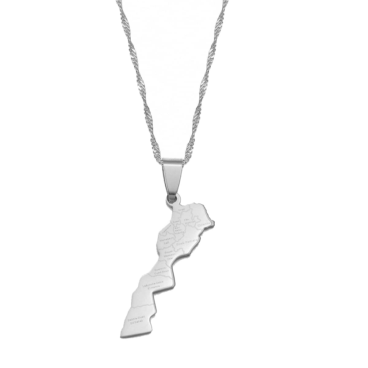 HafritaMaroc Map & Cities Name Pendant Necklace Gold Men Morocco Map Chain Necklace