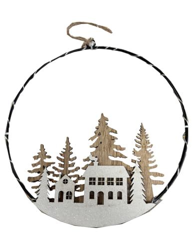 ZauberDeko Metallring Schwarz mit LED Türkranz Haus Tannenbaum Hirsch...