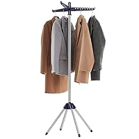 SONGMICS Clothes Drying Rack, 59-Inch Folding Laundry Drying Rack with 3 Rotatable Arms for Hangers, 4 Legs, Stainless Steel, for 27 Pieces of Clothes