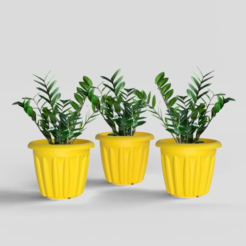 Image of YUCCABE ITALIA SHERA Floot 10 Inch Plastic Flower Pot 3 Piece Set of Round Shape Planter for Home Garden Seedling Planter for pots (Yellow)