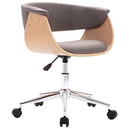 vidaXL Silla de Comedor Giratoria Asiento Casa con Ruedas Interior Escritorio Sala Cocina Muebles de Salón Tela Gris Taupe Madera Curvada
