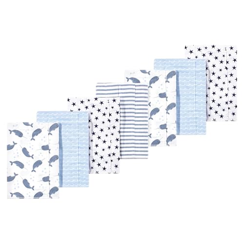 Image of Luvable Friends Hudson Baby Flannel Burp Cloths 7pk, Blue Narwhal