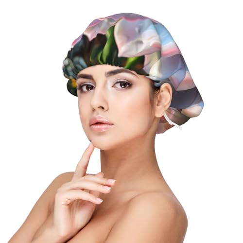 Double Layer Reversible Hair Wrap Satin Sleep Lovely Succulent Cap Bonnet for Braid Curly Hair Satin Bonnet Black
