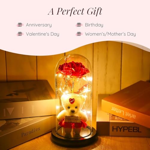 Wishpitara Store LED Rose in Glass Dome with Teddy - Image 4
