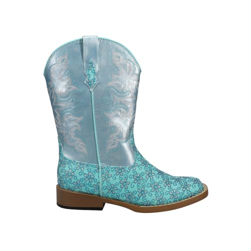 ROPER Kids Girls Glittery Floral Square Toe Casual Boots Mid Calf - Blue - Size 11 M