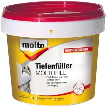 Molto Tiefenfüller Moltofill, Innen-Fertigspachtel zum Füllen von tiefen Löchern und Rissen, Grau, 1 l