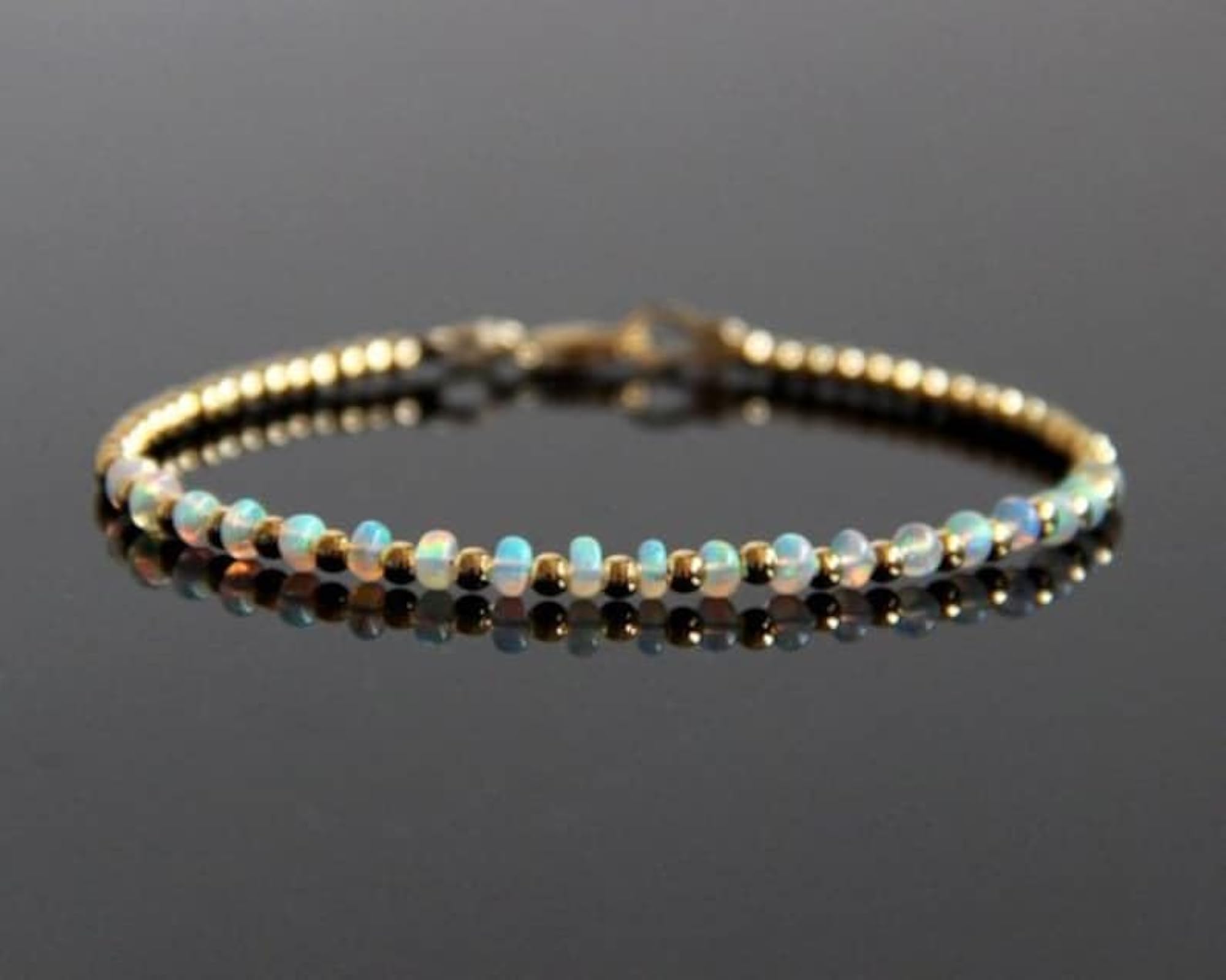Ethiopian Opal Roundelle Beaded Bracelet with Rosegold Lock, Adjustable